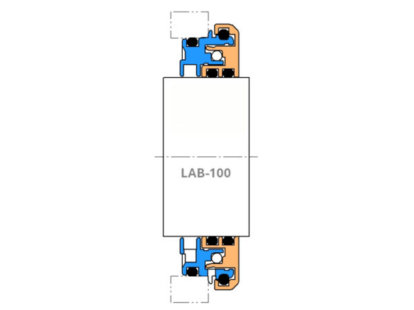 LAB-100" diagram featuring blue and orange components with black connectors.